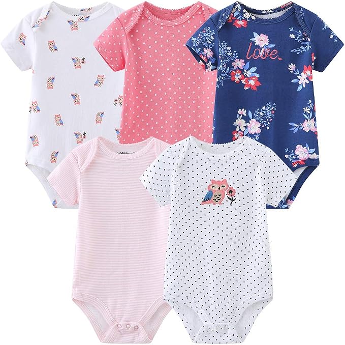 Kiddiezoom Newborn Baby Unisex Cotton One-Piece Bodysuits Baby Gift 5-Pack Baby by Kiddiezoom