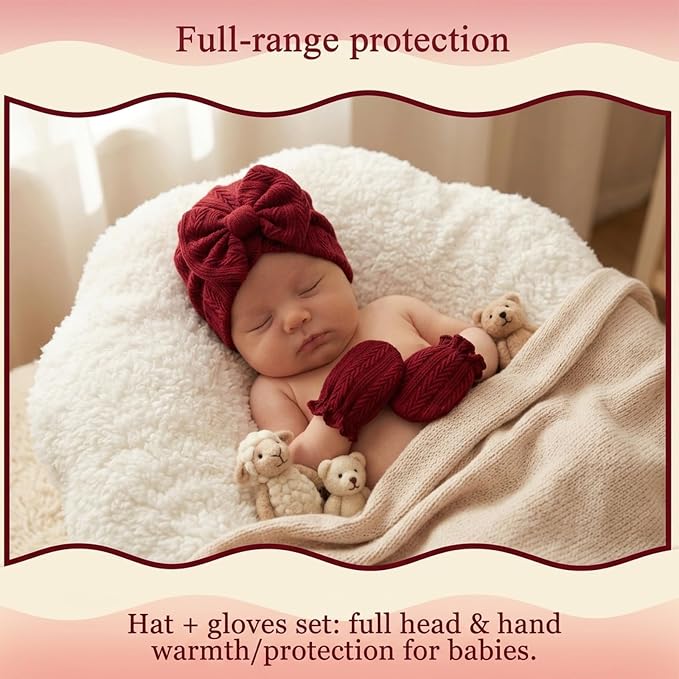 Newborn Baby Girl Hats Mittens Set Cotton - Image 6