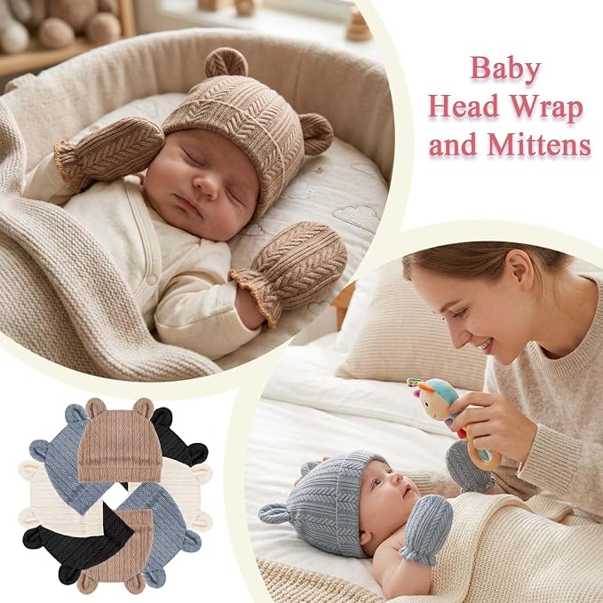 Newborn Baby Girl Hats Mittens Set Cotton - Image 6