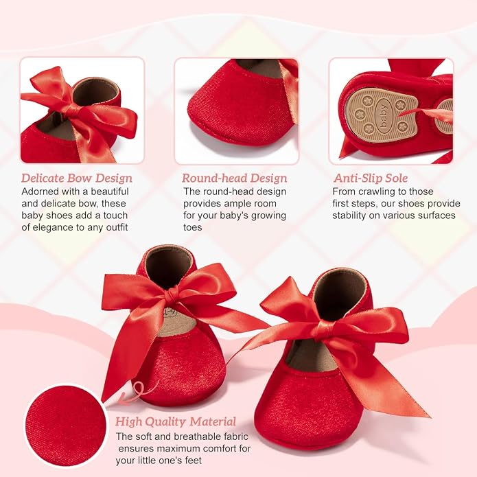 KIDSUN Infant Baby Girls Mary Jane Shoes Non-Slip Rubber Sole Ballet Slippers - Image 4