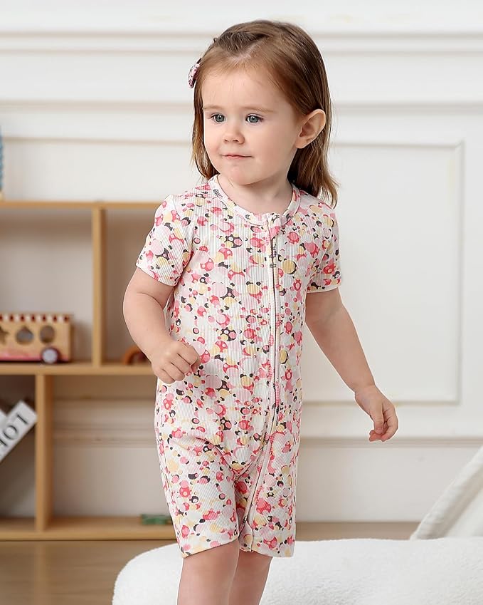 Bafeicao Baby Girl 2 Pack Bamboo Viscose Sleeper Romper | Short Sleeve - Image 2