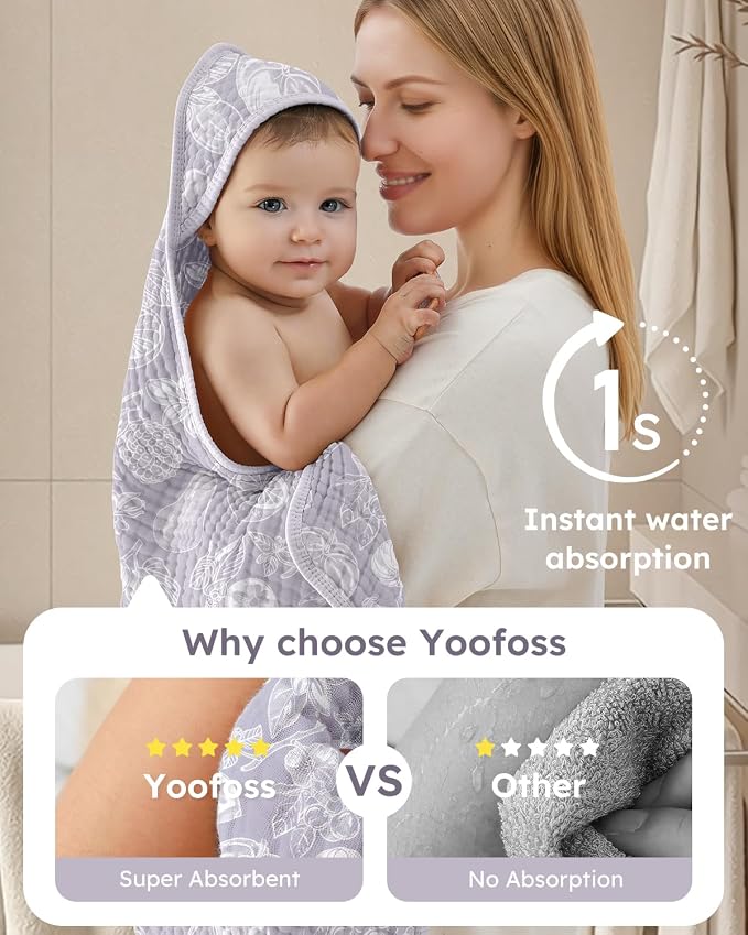 Yoofoss Hooded Baby Towels for Newborn 2 Pack 100% Muslin Organic Cotton Baby - Image 3