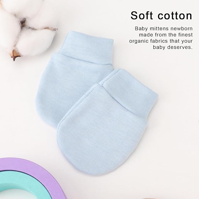 AQOKKA Newborn Baby Mittens No Scratch Cotton Elastic Wrist Gloves Infant - Image 5