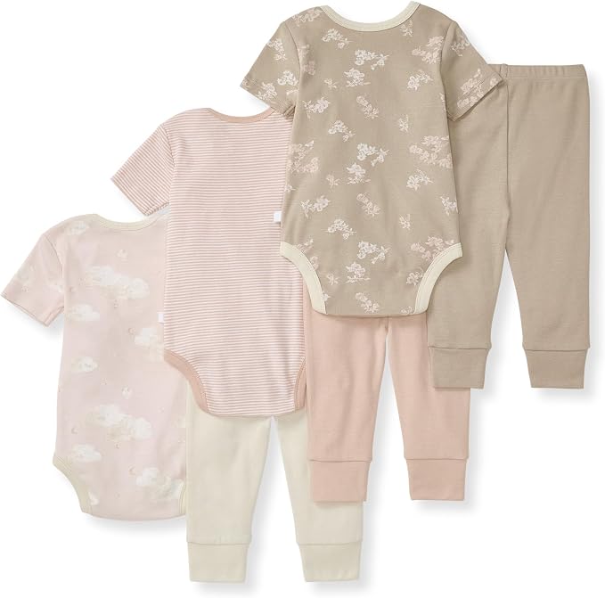 Burt Bees - 6Pk Baby Girl Organic Cotton Bodysuit & Pant Set, Ranunculus - Image 2