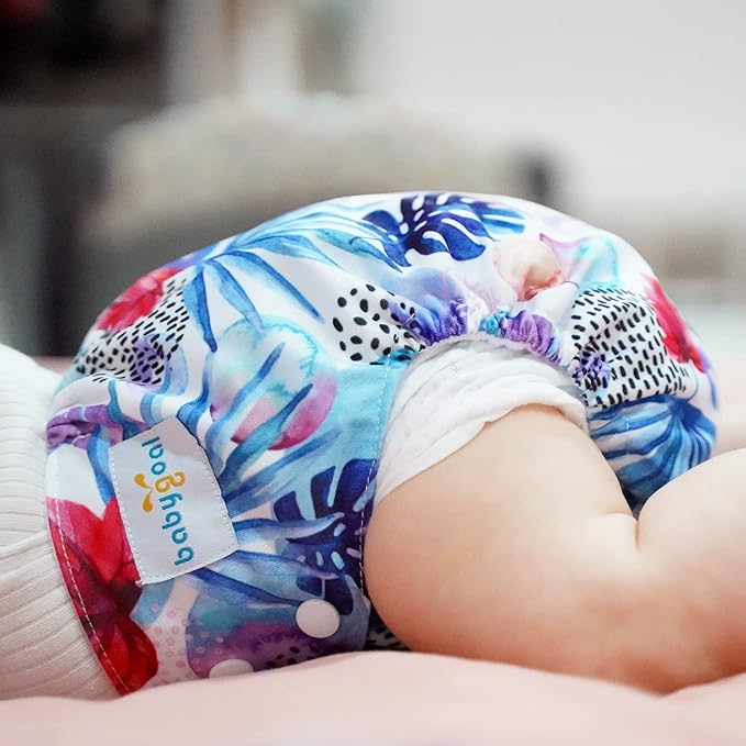 babygoal Reusable Cloth Diapers 6 Pack with 10pcs Inserts, One Size Adjustable Washable Pocket Nappy Covers for Baby Girls and Boys 6FG30