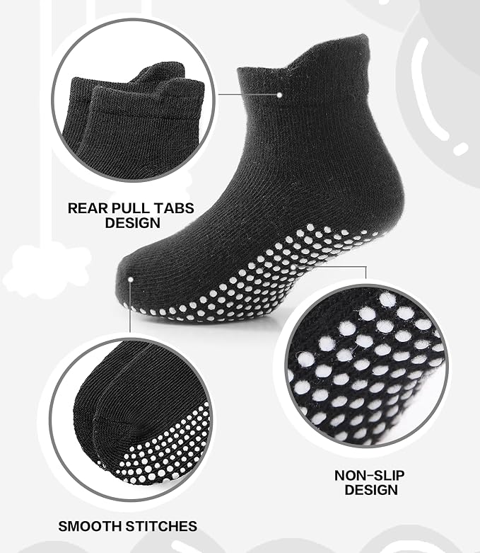 Baby Non Slip Grip Ankle Socks for Infants Toddlers Kids Boys Girls 9 Pack | - Image 3