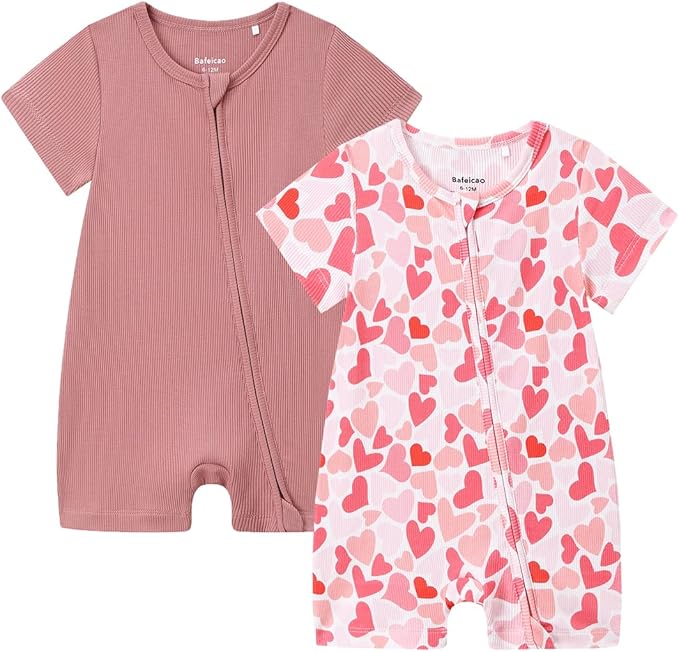 Bafeicao Baby Girl 2 Pack Bamboo Viscose Sleeper Romper | Short Sleeve by Bafeicao