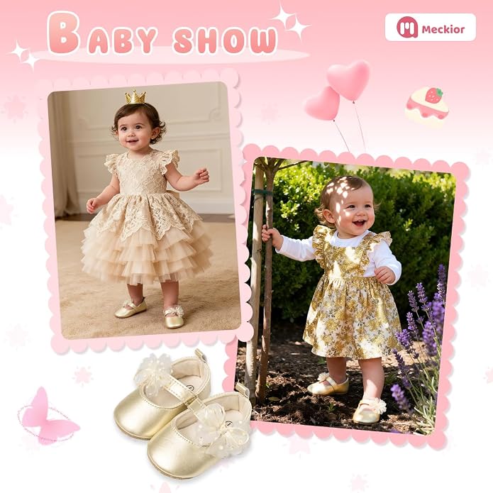 Meckior Infant Baby Girls Soft Sole Bowknot Princess Wedding Dress Mary Jane - Image 3
