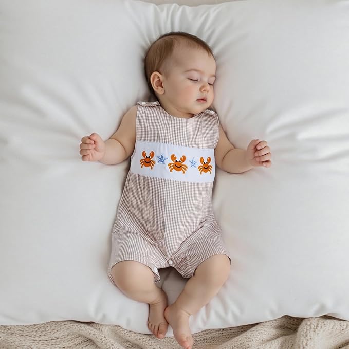 Newborn Baby Boys Sleeveless Seersucker Romper One Piece Straps Overalls - Image 7