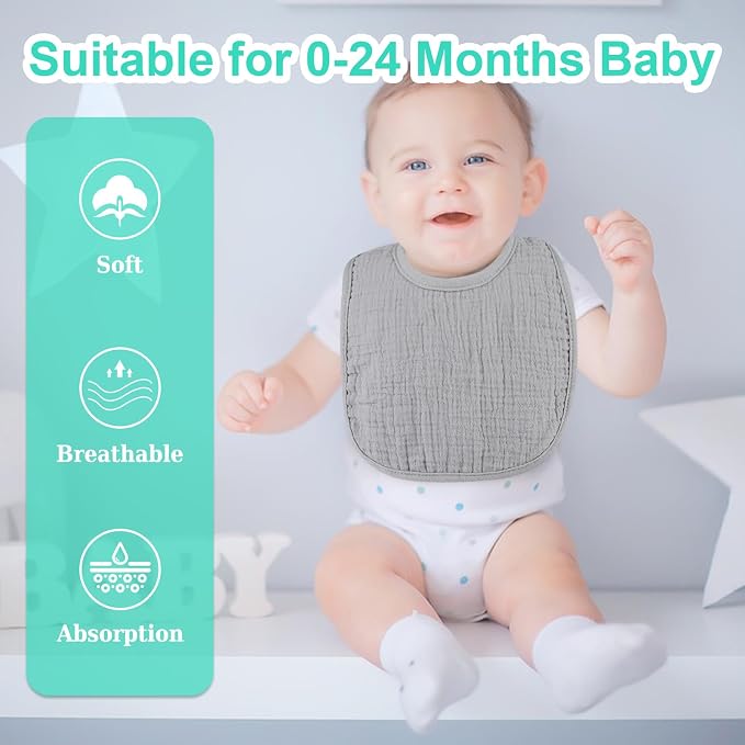 Accmor 6 Pack Muslin Baby Bibs for Boys Girls, Soft Cotton Baby Drool Bibs - Image 5