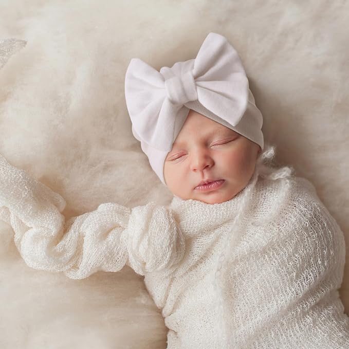 BQUBO Newborn Girls Hats Baby Hat and Mittens Set Infant Caps Bow Hospital - Image 3
