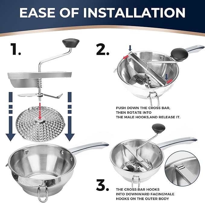 Food Mill Stainless Steel With 3 Grinding Discs and Complete Canning Supplies Starter Kit of 8-Includes Tongs, Jar Lifter, Wrench, Lid Lifter, measurer,Funnel,Labels,Multifunctional Spoon(BX-OG-GR)