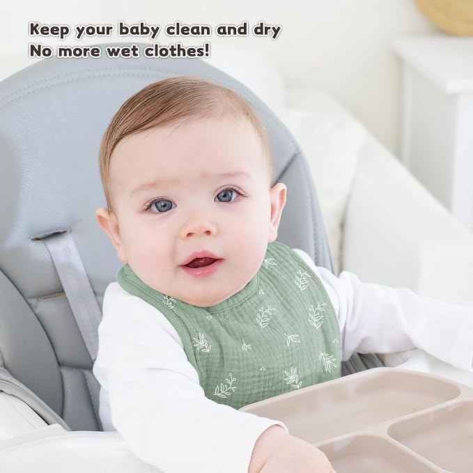 Susurration Muslin Baby Bibs 8 Pack Bandana Drool Bibs, Soft Square Adjustable - Image 6