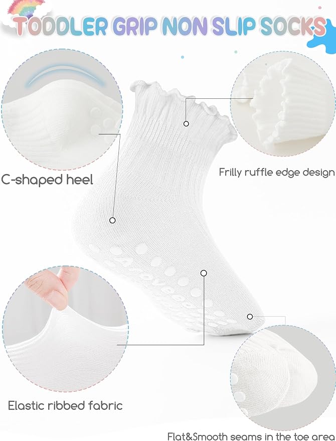 Baby Toddler Girls Socks Grip Ruffle Non Slip Kids Cotton 12 Pack Socks | - Image 2