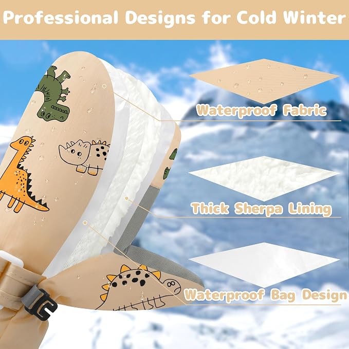 Olreco Baby Toddler Mittens Waterproof Infant Baby Winter Mittens Toddler Snow - Image 3