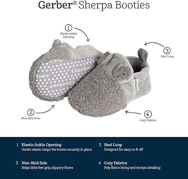 Gerber Baby Girls Fleece Lined Non Skid Soft Slipper Booties - Image 6