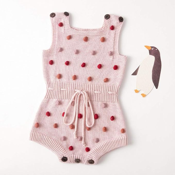 Simplee kids Baby Girl Romper, Sleeveless Pompoms Square Neck | Soft Breathable - Image 3