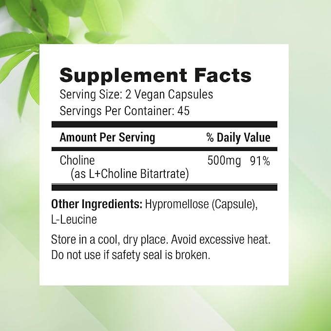 Nested Naturals Choline Bitartrate 500mg - High Potency Choline Supplements - Supports Cognitive Performance & Liver Function - 100% Vegan & Non-GMO Choline - 3-Pack (270 Vegan Capsules)