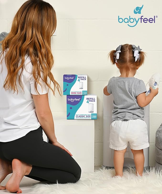 Babyfeel Refills Compatible with DEKOR MINI Diaper Pails | 8 Pack | Exclusive 20% Extra Thickness | Diaper Pail Refills with Powerful Odor Elimination | Powder Scent | Holds up to 2640 Diapers