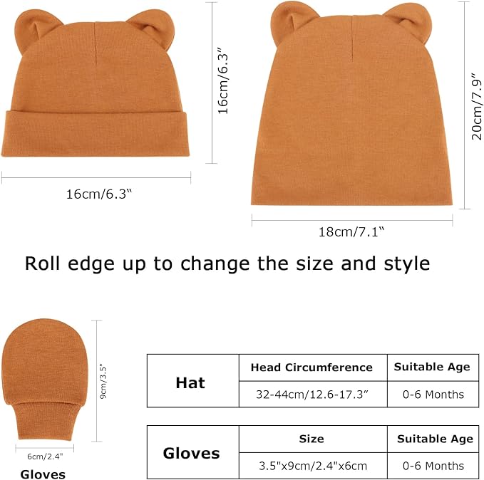 BQUBO Newborn Baby Hats Mittens Set Hospital Hat Beanie Infant Caps Baby Gloves - Image 7