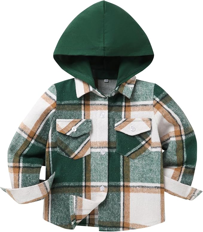 YOUNGER STAR Toddler Kids Boys Girls Flannel Hooded Plaid Shirt Button Baby Red by YOUNGER+STAR
