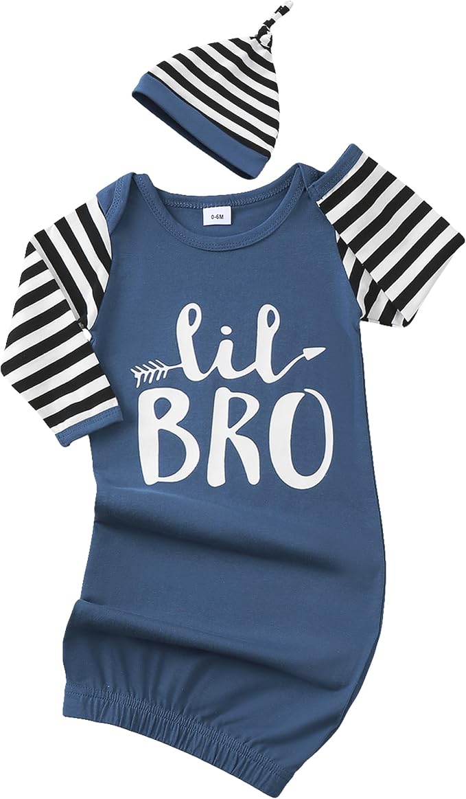 AMAWMW Newborn Baby Girl Little Sister Sleeper Gown Stripe Long Sleeve by AMAWMW
