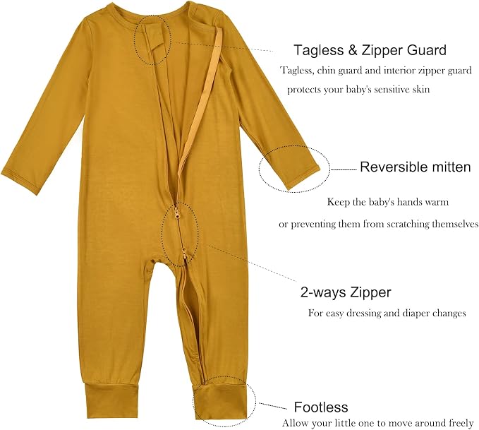 Aablexema Unisex Rayon of Bamboo Baby Footless Pajamas Romper - Image 4