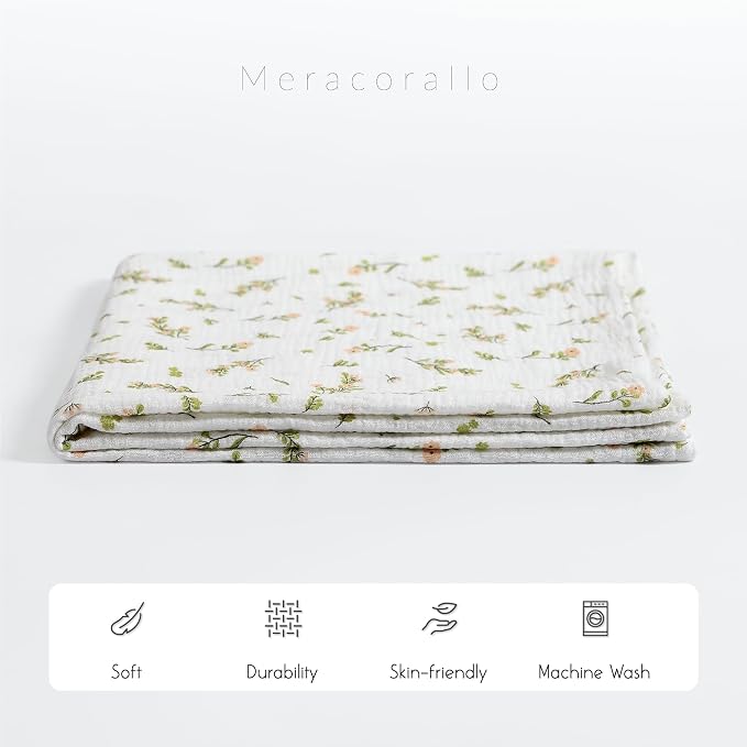 Meracorallo Muslin Swaddle Blanket, 100% Cotton Receiving Blanket, Flower | - Image 4