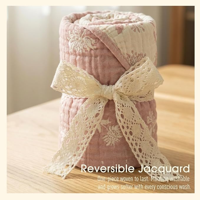 Muslin Baby Blanket, Organic Cotton Blend Jacquard | 43x43 Inches, Reversible - Image 7