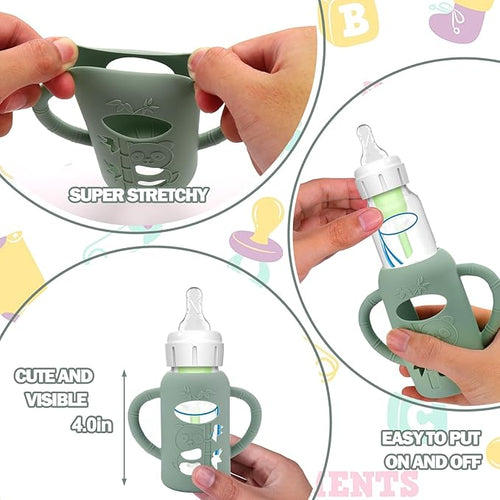 3 Pack Silicone Sleeves for Dr. Brown's Glass Baby Bottles - Drop Protection Baby Bottle Sleeves,Compatible with Dr. Brown's Newborn Glass Bottles,with Silicone Handles,4 oz