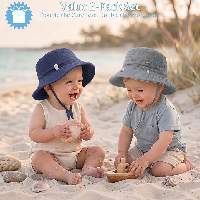 Play Tailor 2 Pack Newborn Baby Sun Hat Breathable Muslin Cotton Cap 0-24M | - Image 5