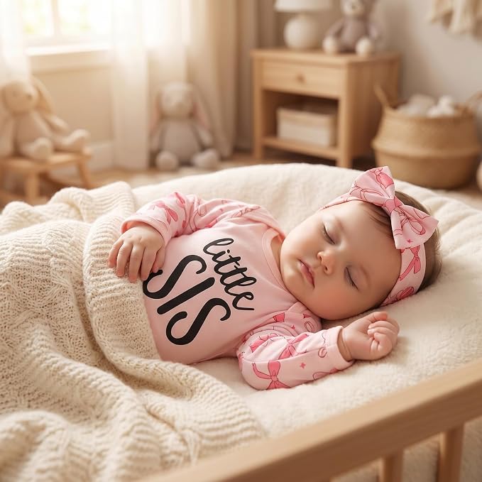 AMAWMW Newborn Baby Girl Little Sister Sleeper Gown Stripe Long Sleeve - Image 4