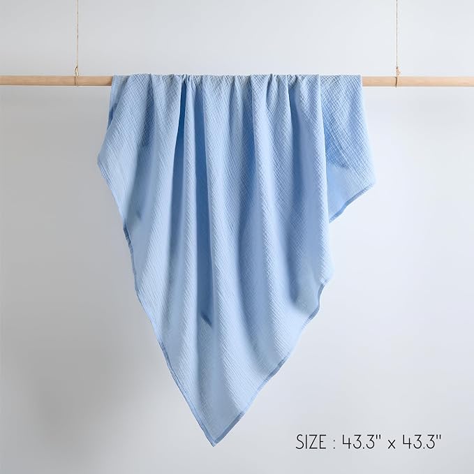 Meracorallo Muslin Swaddle Blanket, 100% Cotton Receiving Blanket, Sky Blue | - Image 8