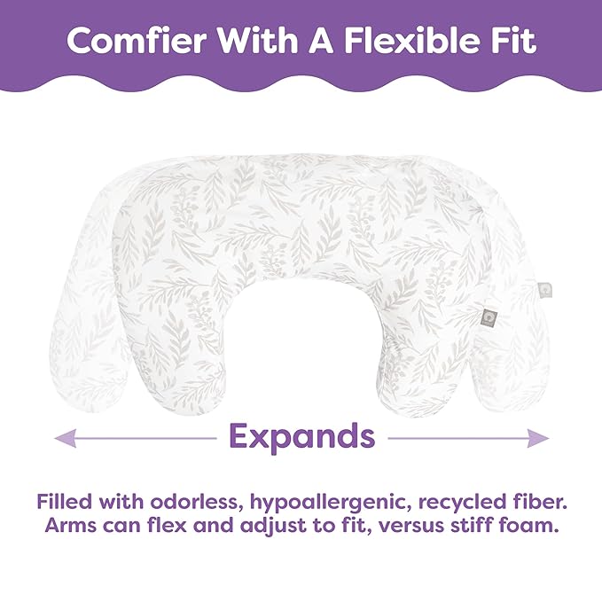Boppy Nursing Pillow - Ergonomic Bottle & Breastfeeding Pillow with High, Firm, Large Area, Water-Repellent Cushion with Washable Cover; Baby Safety Alliance Verified - Gray Gentle Leaves