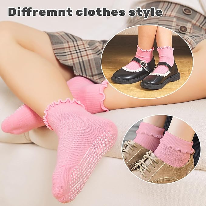 ANYANIME Toddler Socks Ruffle for Girls Baby Grip Socks Non Slip Cute Frill - Image 4