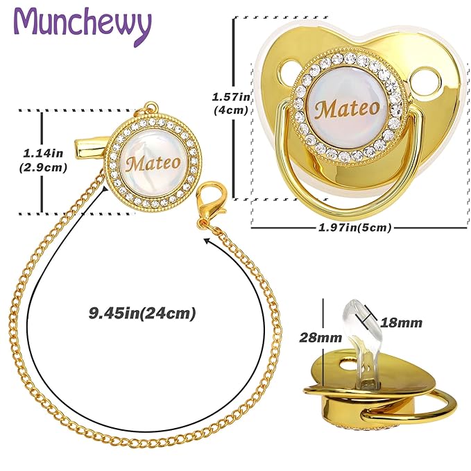 Personalized Pacifier with Name, Bling Pacifier Clip Set with Gift Box Greeting Card, Glitter Crystal Luxurious Soother Dummy Ideal Gift for Girl Baby Shower Newborn Photography(Rose Gold)