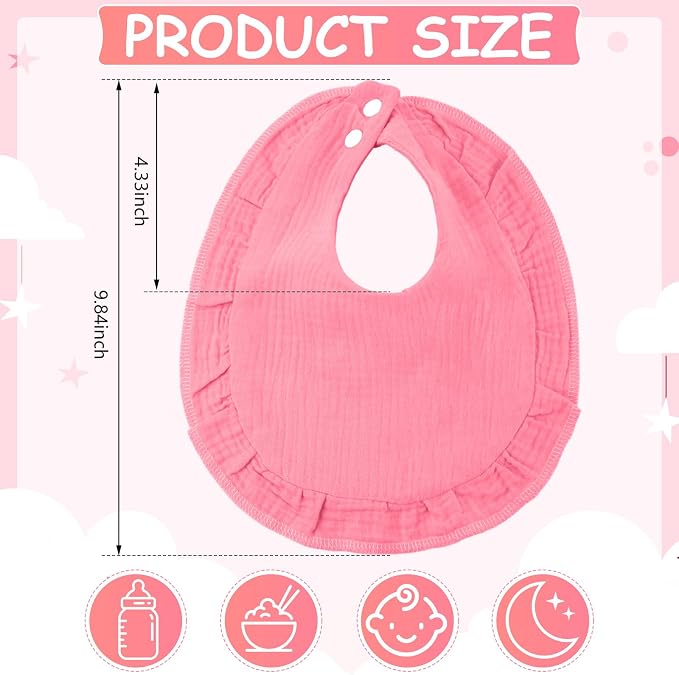 Kenning 18 Pcs Baby Muslin Drool Bibs Ruffle Snap Button - Image 2