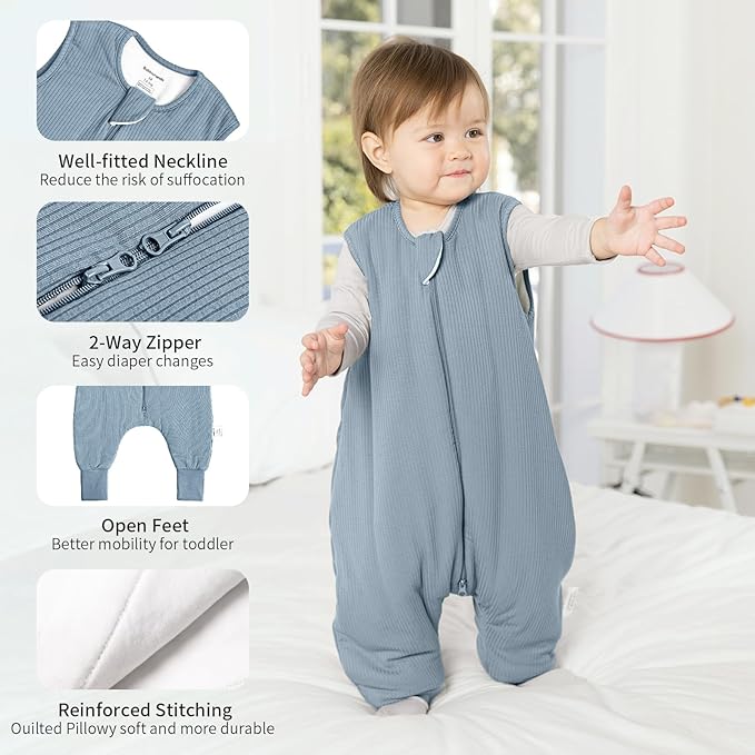 Rayon Made from Bamboo Toddler Sleep Sack with Feet 12-24 Months 1.0 Tog Breathable Sleep Sack 1t-2t Ultra Soft Baby Wearable Blanket with Legs Unisex Sleeping Bag with 2-Way Zipper