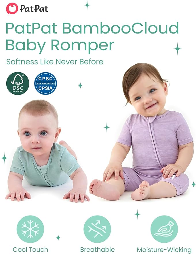 PATPAT Baby Boy and Girl Bamboo Viscose 2-Pack Romper | 2-Way Zipper, Soft and - Image 2