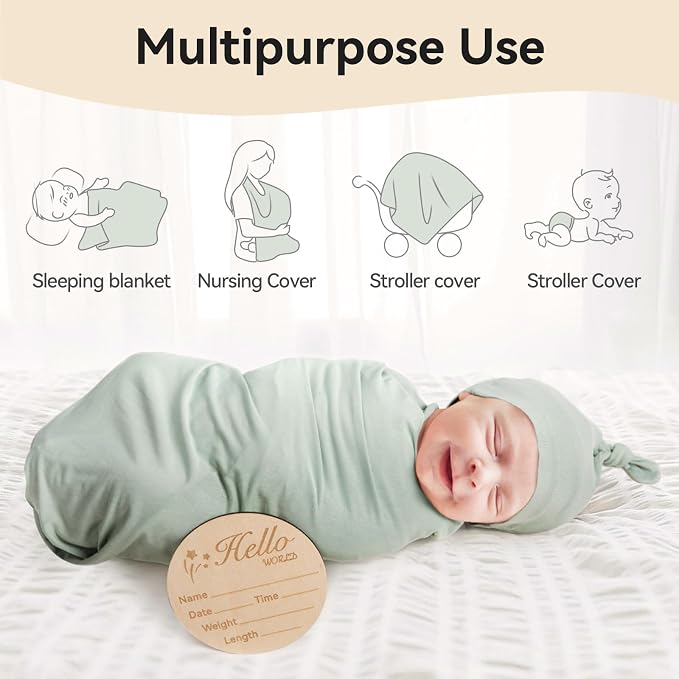 BubblePanda Rayon Made from Bamboo Newborn Swaddle Blankets 35 x 35 Inch | Baby - Image 4