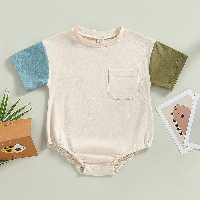 Twopumpkin Baby Bubble Romper Boy Oversized Bodysuit Retro Rompers Short Sleeve - Image 3