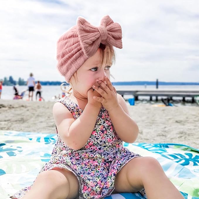 DRESHOW BQUBO 5 Pieces Newborn Baby Turban Hats Bow Baby Infant Beanie - Image 2