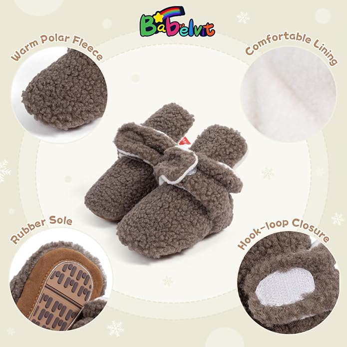 Babelvit Newborn Baby Boy Girl Soft Fleece Booties Stay On Infant Slippers - Image 5