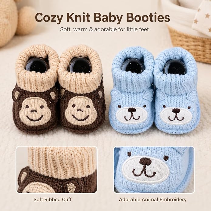 2 Pairs Baby Booties Newborn First Walkers Cozy Shoes Warm Knit Soft Booties - Image 8