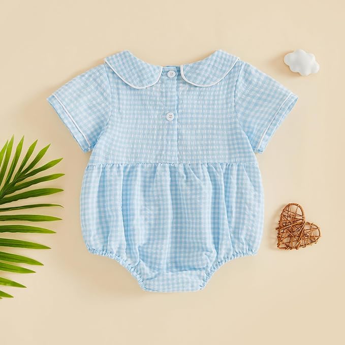 Baby Boy Girl Bubble Romper Short Sleeve Collar Summer Bodysuit - Image 3