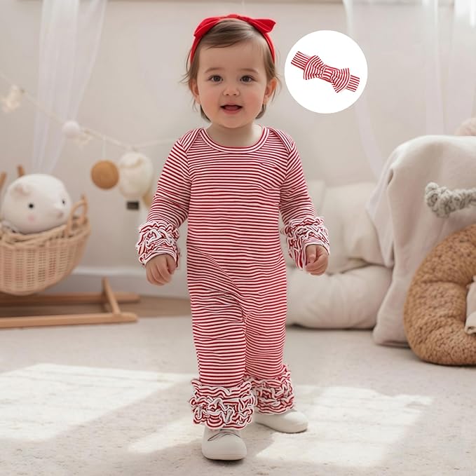 Newborn Baby Girl Clothes Jumpsuit Ruffle Romper Bodysuit Pants Headband - Image 3