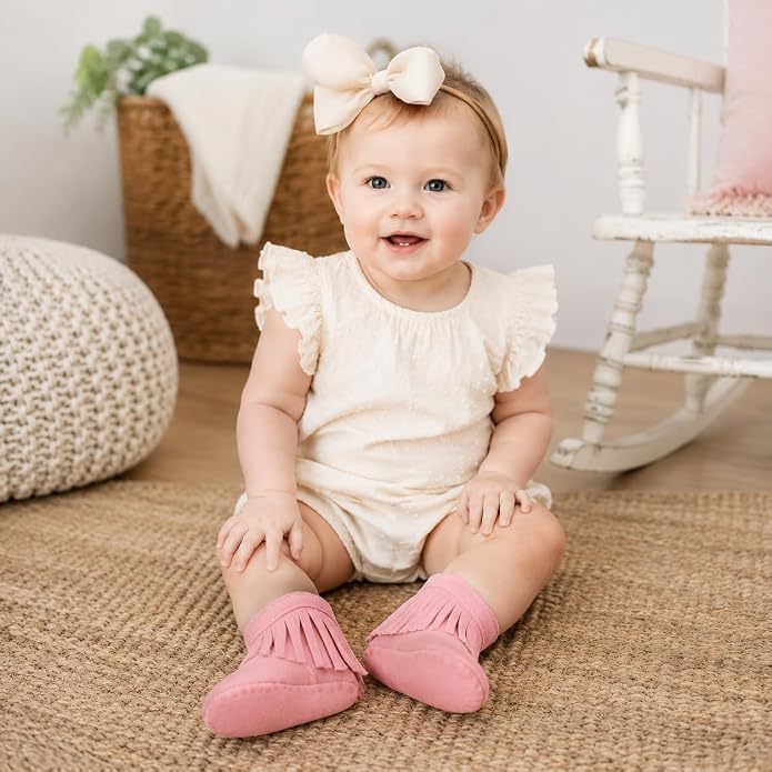 Meckior Baby Girls Cowboy Tassel Boots Side Zipper Moccasins Soft Bottom - Image 2