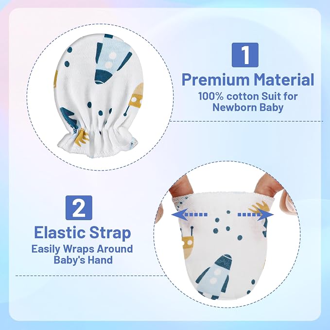 8 Pairs Newborn Baby Mittens No Scratch Gloves, Cotton Infant Baby Gloves - Image 3