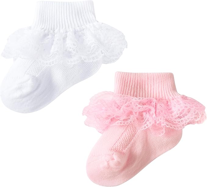 Methee ​Baby Girls Ruffle Socks, Infant Girls Double Lace Frilly Socks Newborn by Methee