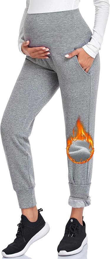 AMPOSH Women's Maternity Pants Stretchy Lounge Workout Pants Casual Loose Comfy Pregnancy Joggers with Pockets